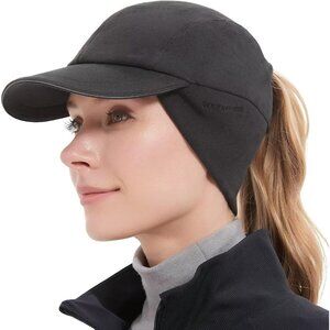 👑Women's Dark Grey Winter Reflective Fleece Ponytail Hat with Ear Warmers